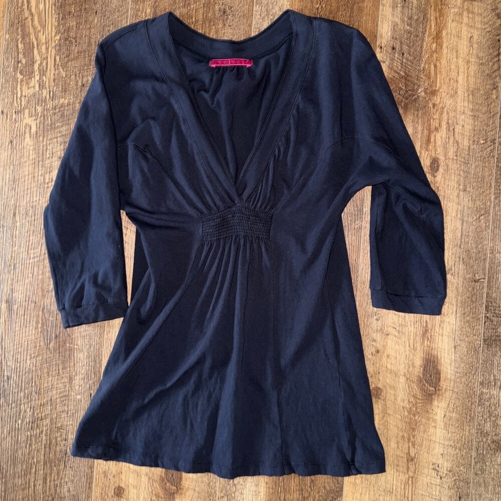 Velvet by Graham & Spencer 3/4 Sleeve V Neck Tee Navy Small